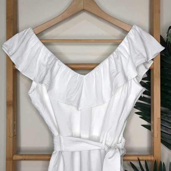 SOLD Zara White Frill Ruffle Linen Blend Romper S - Picture 3 of 12